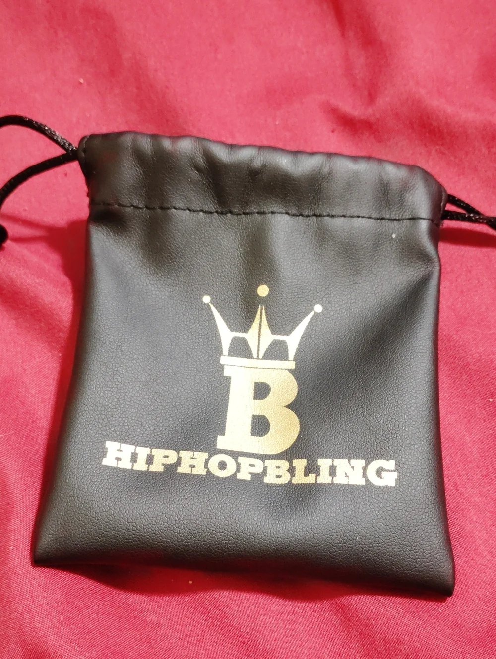 HIPHOPBLING Black Jewelry Drawstring Pouch with Gold Logo